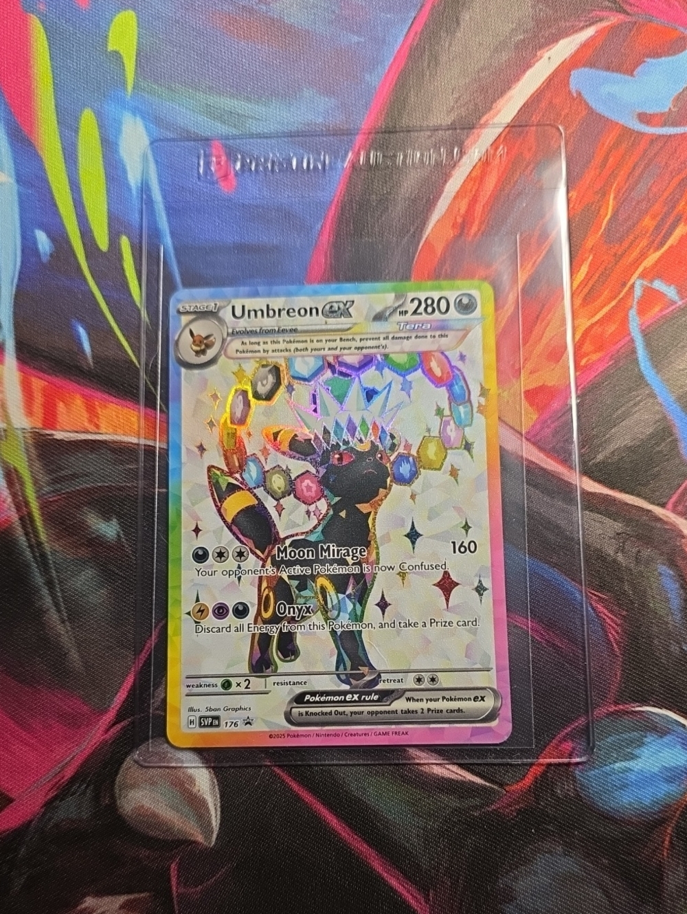 Pokemon Umbreon EX Holographic Card with Pink and Rainbow Foil